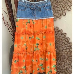 ESCADA Vtg Denim Boho Skirt